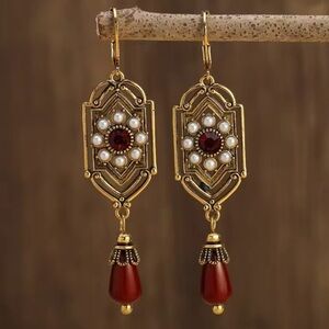 ✨Anthropologie Verity Floral Ruby Drop Earrings